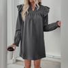 Women's Solid Color Ruffled Long Sleeve Loose Collar Dress