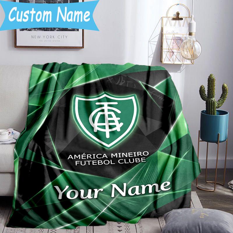 Custom Name America Club's Crest With Rabbit Flannel Blanket, Use for Birthday/Holiday Gift, Soft Blanket for Sofa/Bed/Camping/Office, Home Decor