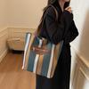 Tote Bag Women's Striped Canvas Shoulder Bag Student Class Hand Bag