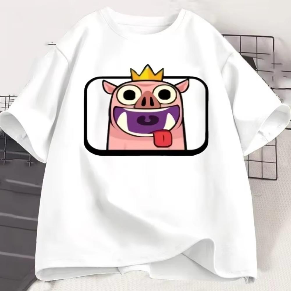 Эмоция Кабан с Короной Clash Royale Графические Футболки Повседневные с Круглым Вырезом с Короткой Рукавом Футболка Мужская Женская Милая Дышащая Одежда