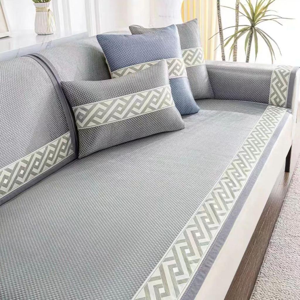 Wormwood Sofa Cover Wormwood Rattan Mat Sofa Cushion Ice Floss Antiskid Ventilate Exquisite Embroidery Sofa Towel Widen Binding