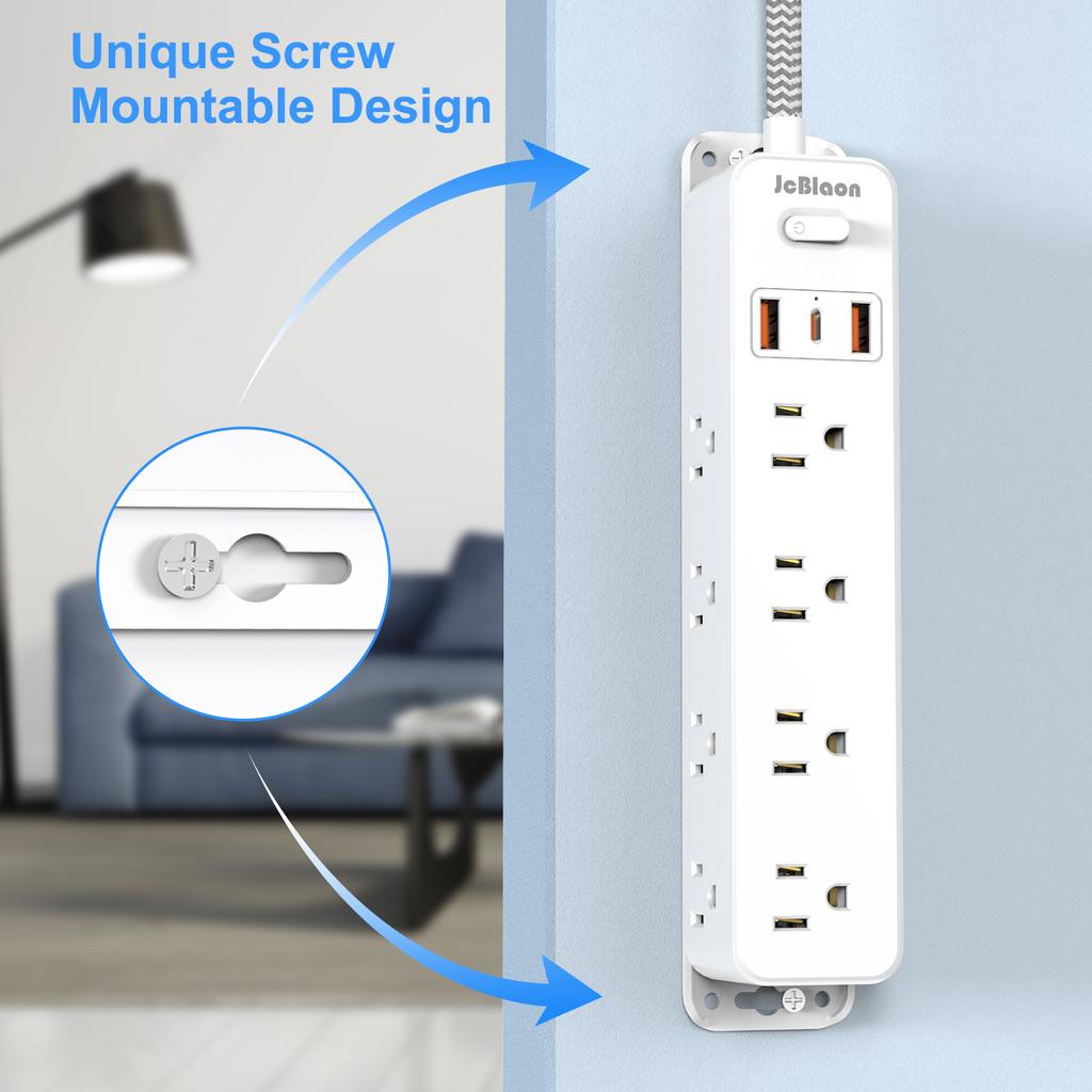 3-сторонняя настенная розетка-мультиразветвитель 15-в-1 с вилкой США, сетевой фильтр с розетками переменного тока, USB Type-C, удлинитель 5 футов, для домашней сети