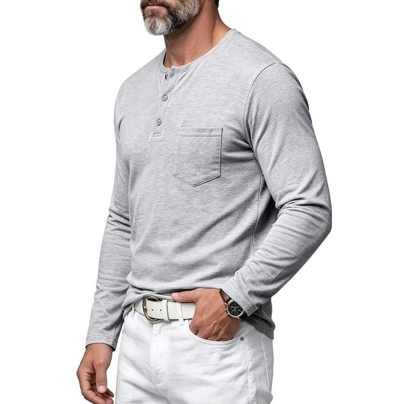 Men S Loose Fit Long Sleeve Henley Neck Casual Basic T Shirt