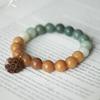 Youlian Natural Bodhi Root Bracelet for Men and Women with Peach Wood Lotus Pendant, Gradient Color Single Circle Buddhist Bead Bracelet