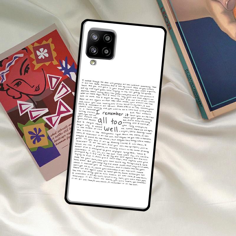 Чехол 'All Too Well Lyrics' для Samsung Galaxy A52 A32 A12 A33 A06 A16 A26 A36 A56 A15 A53 A13 A34 A54 A14 A35 A55