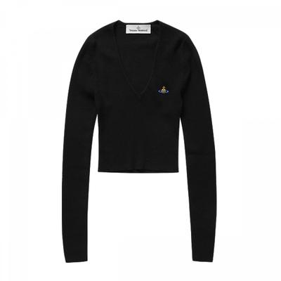 ViVienne WeStwood 1803004w Y001V N401 Вышивка логотипа Bear Orb V-образный вырез Женский трикотаж