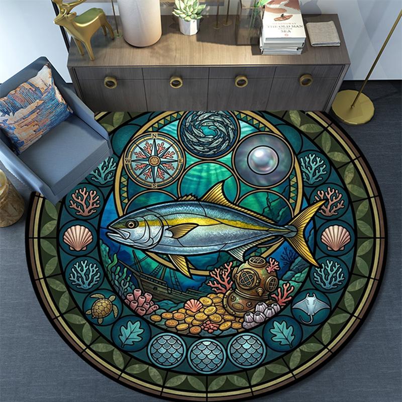 Marine Life Glass Round Area Rug Under Office Chairs Bedroom Living Room Home Decor