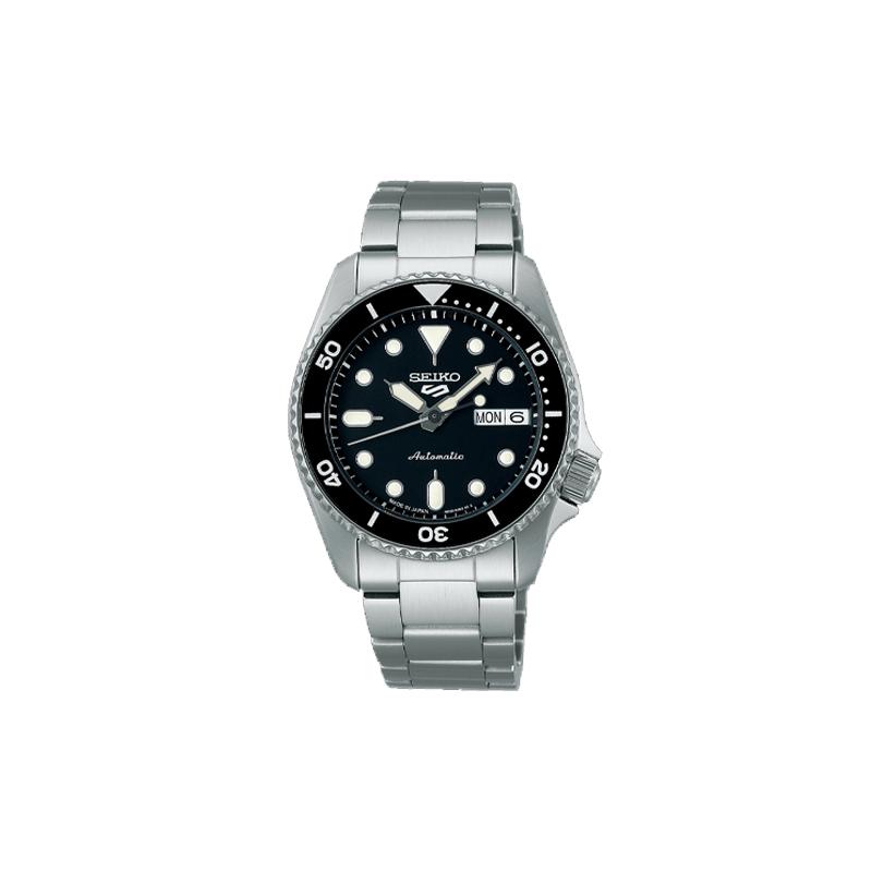 Seiko Мужские часы, водонепроницаемые до 100 метров, повседневные, с автоматическим механизмом, стальной ремешок, черный циферблат, SRPK29K1