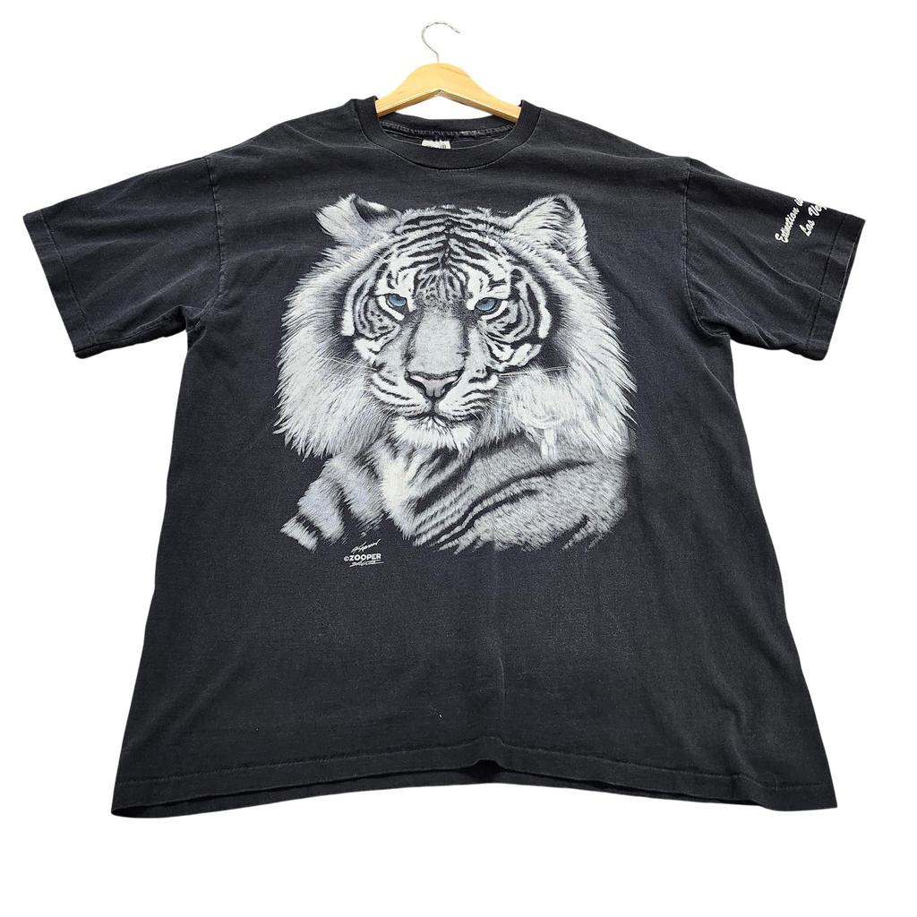 Vintage Anvil Shirt Mens XL Black White Tiger Graphic Tee Las Vegas Wildlife