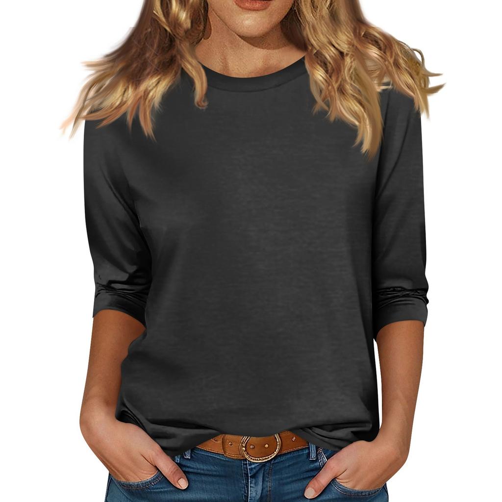 Женская бархатная рубашка с круглым вырезом и рукавом 3/4, верхняя одежда