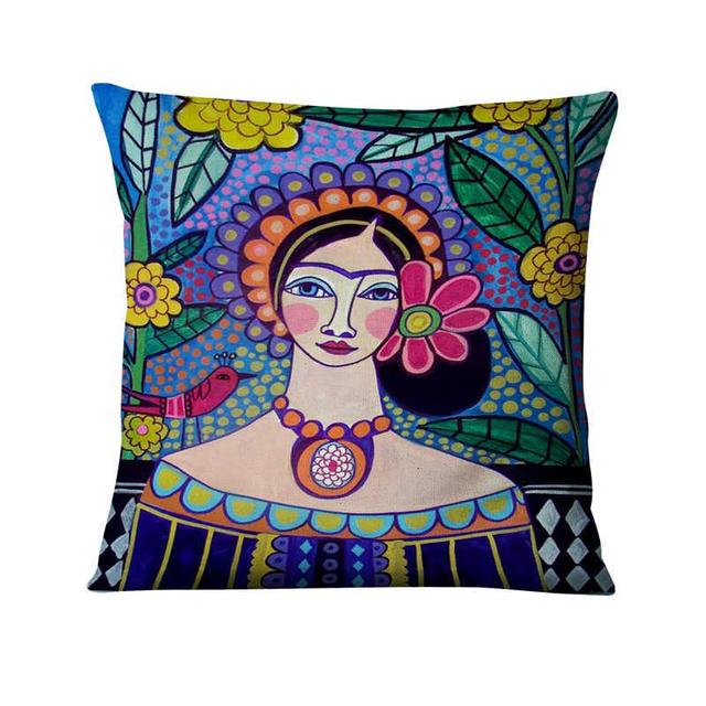 Home Pillow Decoration Mexican Girl Painting Cushion Decorative Pillow Home Decor Almofadas Decorativas Para Sofa Throw Pillow