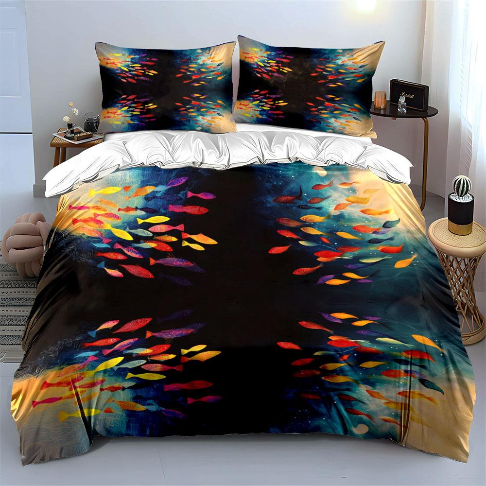 Colorful fish swimming pattern. Bedding sets Duvet cover sets Duvet covers Pillowcases(1*Duvet Cover 2*Pillowcases without duvet insert)