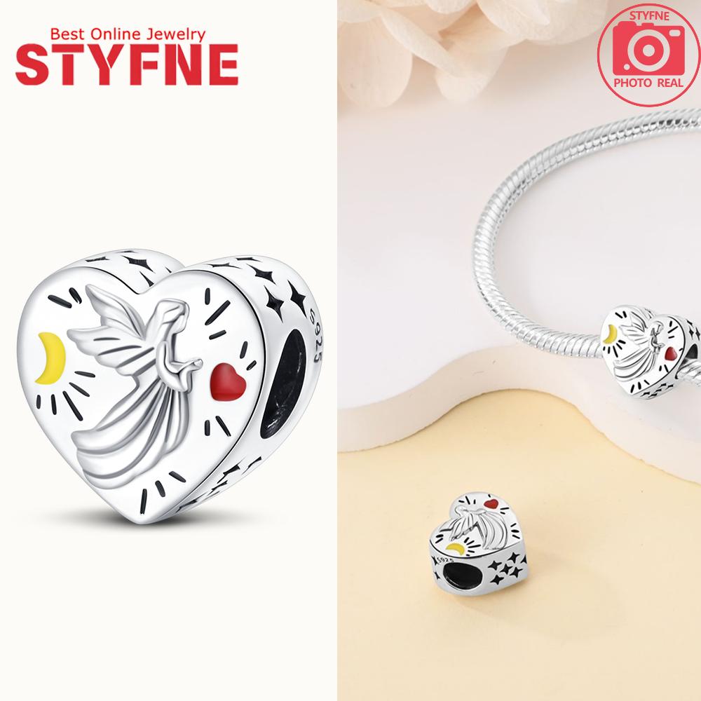 New Silver 925 Angel Sculpture Charms Heart Beads Fit Bracelet for Women Jewelry Party Beads DIY Fine Jewelry Gifts