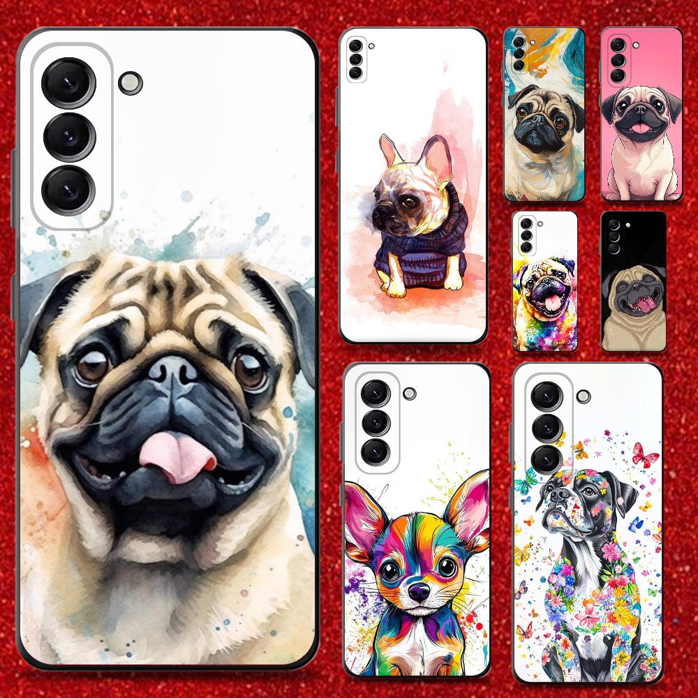 French Bulldog Dog Pug Phone Case For Samsung Galaxy A13,A21s,A22,A31,A32,A52,A53,A71,A80,Soft Black Shell