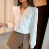 Elegant Long Sleeve Lace Shirts Women Fashon Apricot Lace Blouse Women Office V Neck Button Up Tops Female Clothes 29746