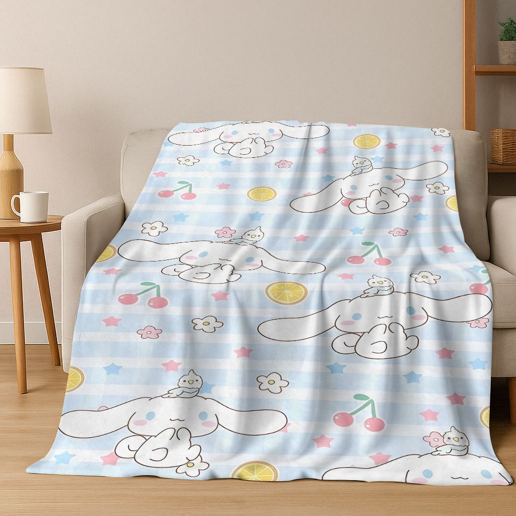 2026 New Cute Cinnamoroll Pompompurin Sanrio Cartoon Flannel Blanket,Warm and Cozy Soft Throw Blanket for Home Bedroom Bed Sofa