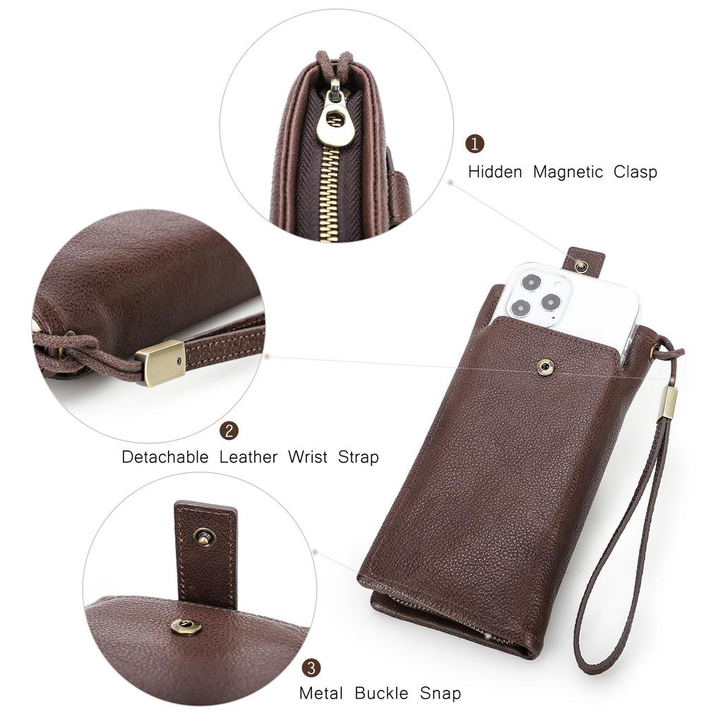 Genuine Leather Men's Long Wallet Male Clutch Purses RFID Wallets Zipper Large Capacity Card Holder