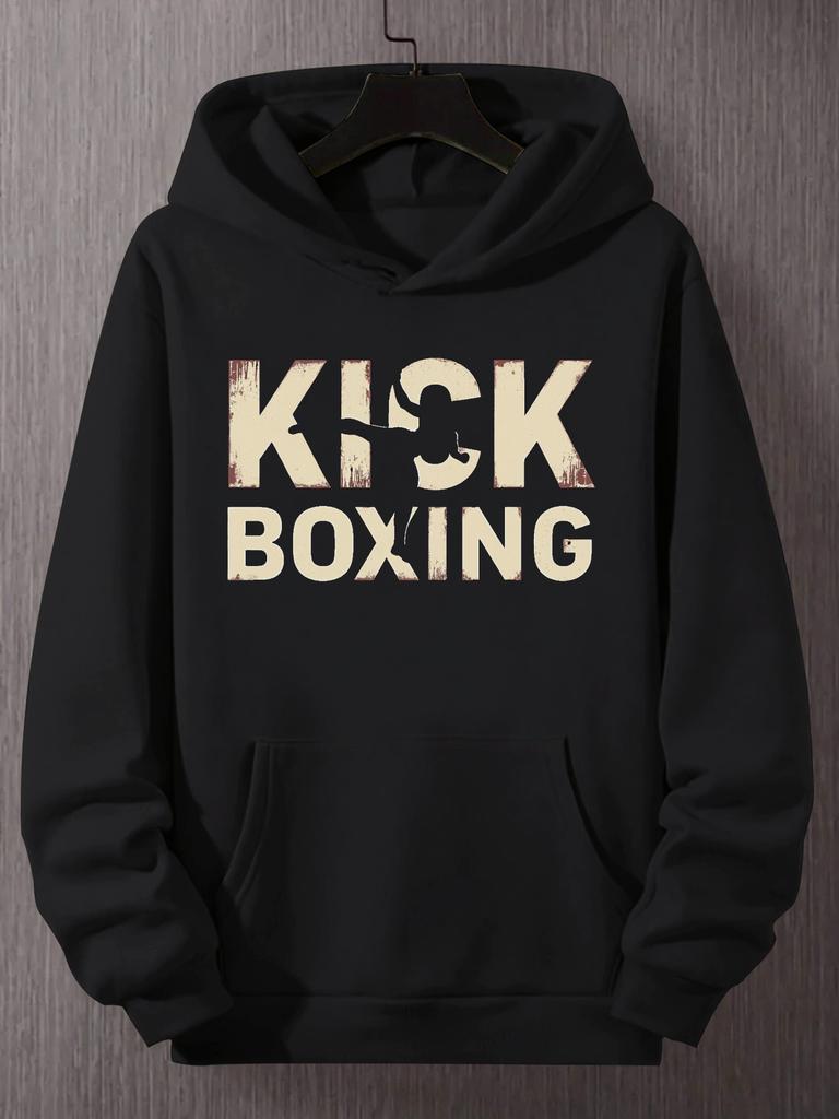 Plus Size KICK BOXING Graphic hoodie - Vibrant Green Distressed Lettering & High Kick Design