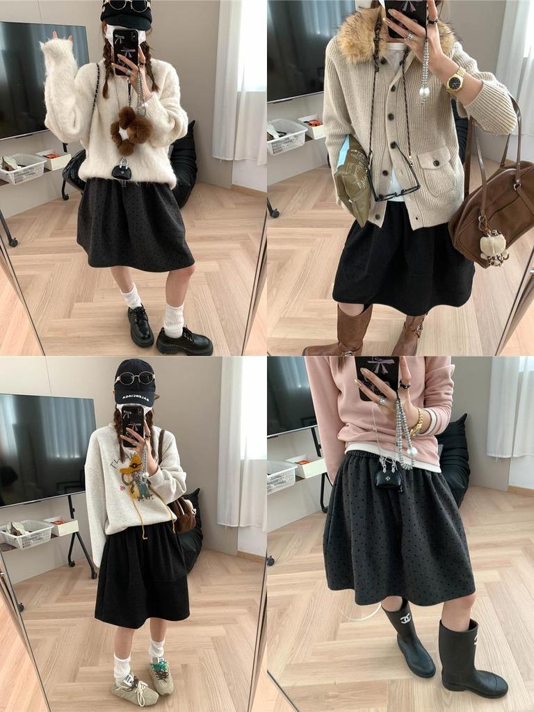 Moqie Grey Korean Retro Heart Polka Dot Puffy Skirt MQ1067