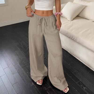 Летние женские повседневные текстурированные брюки широкого кроя с узлом на талии и косыми карманами, 2025