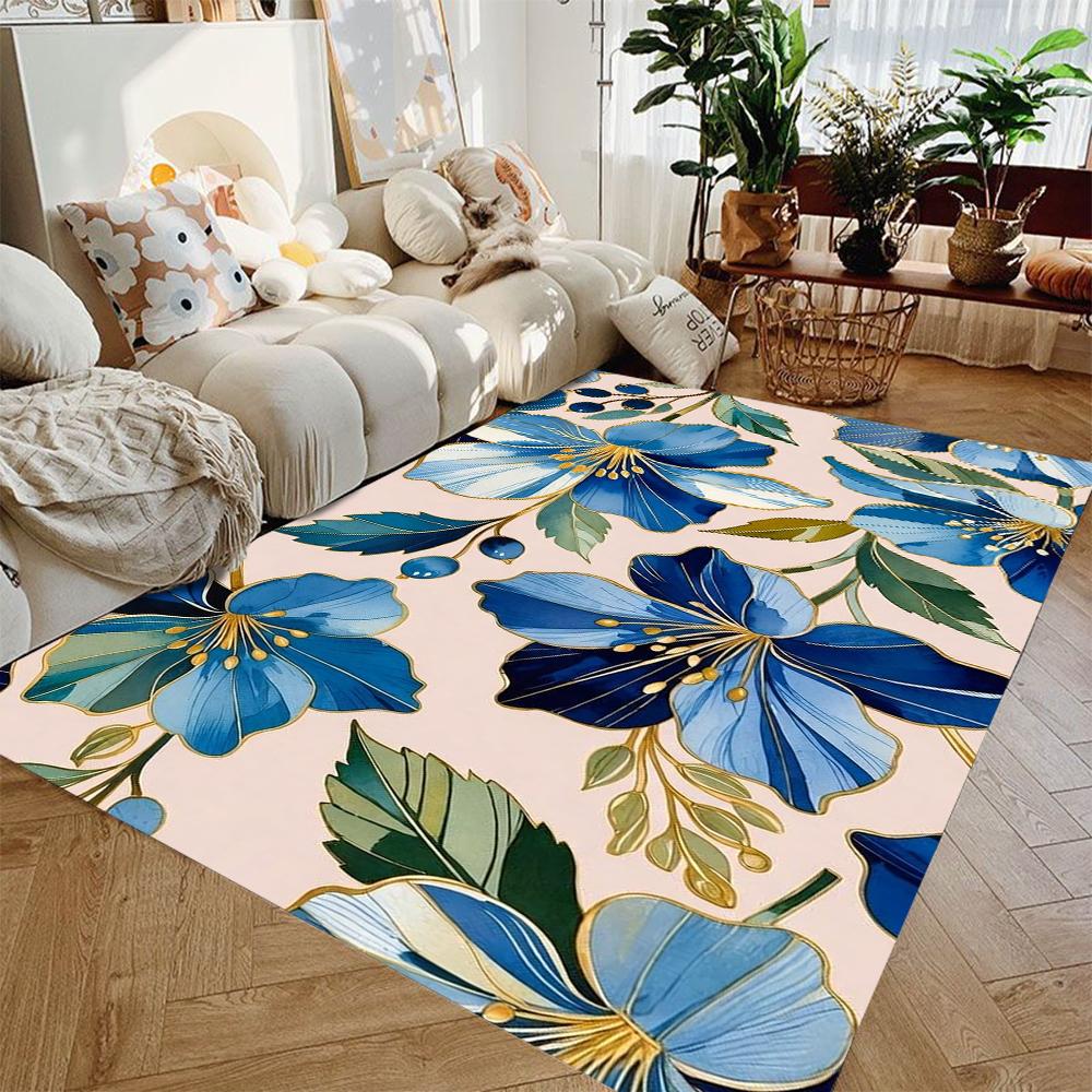 Palm Leaf Area Rug Floral Non-Slip Washable Floor Mat Summer Bohemian Flower Carpet for Living Room Bedroom Home Decor