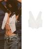 Summer New Product Women's Clothes French Frill Decorative Tulle Bowknot Decoration Shoulder Strap V Neck Short Top 7200027
