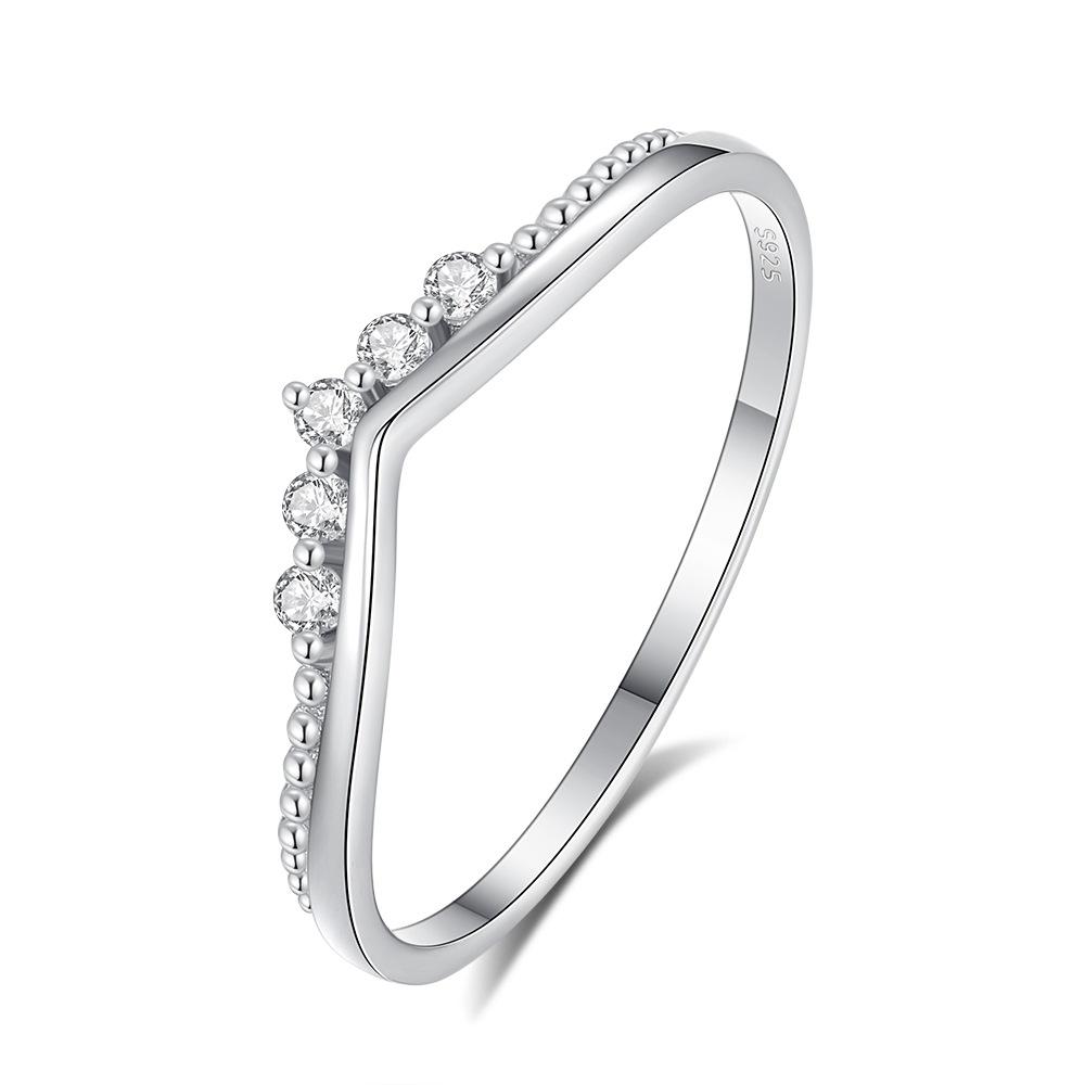 S925 Pure Silver Layered Wedding Ring for Ladies, Small Micro-set Cubic Zirconia Stone Bezel Finger Ring, Ring for The Little Finger