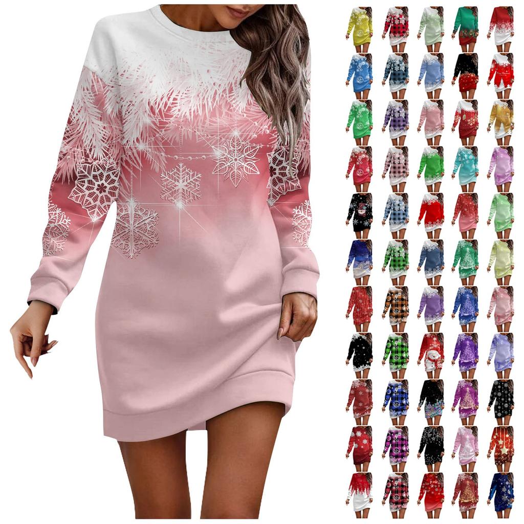 Long Sleeve Dress For Women Casual Christmas Printed Pullover Hip Pack Dress Sweater Dress Autumn