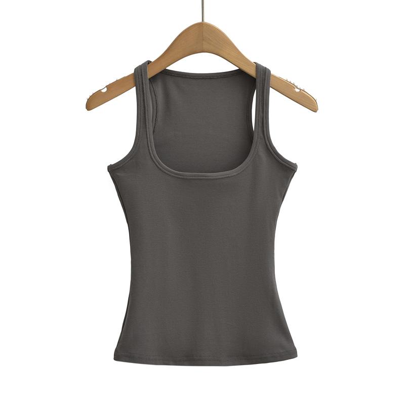 Women Scuplted  Solid Color Square Neck Tank Top