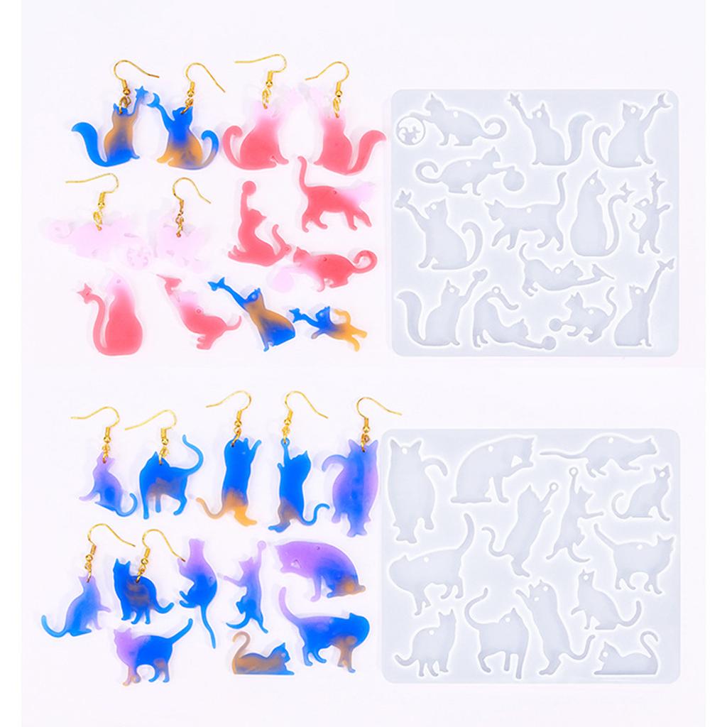 Формы из эпоксидной смолы ручной работы Серьги-кошки Силиконовые формы Формы для животных Формы для подвесок с отверстием Формы для изготовления ювелирных изделий