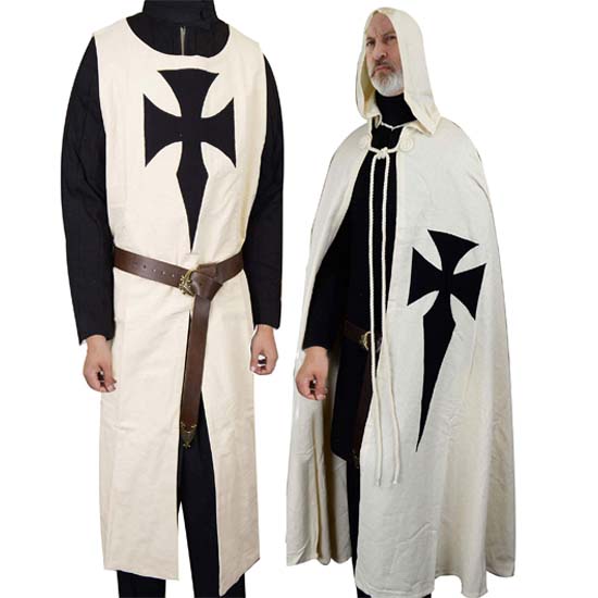Halloween Cosplay Medieval Costume Men Teutonic Knight Crusader Tunic & Cloak Surcoat Reenactment LARP