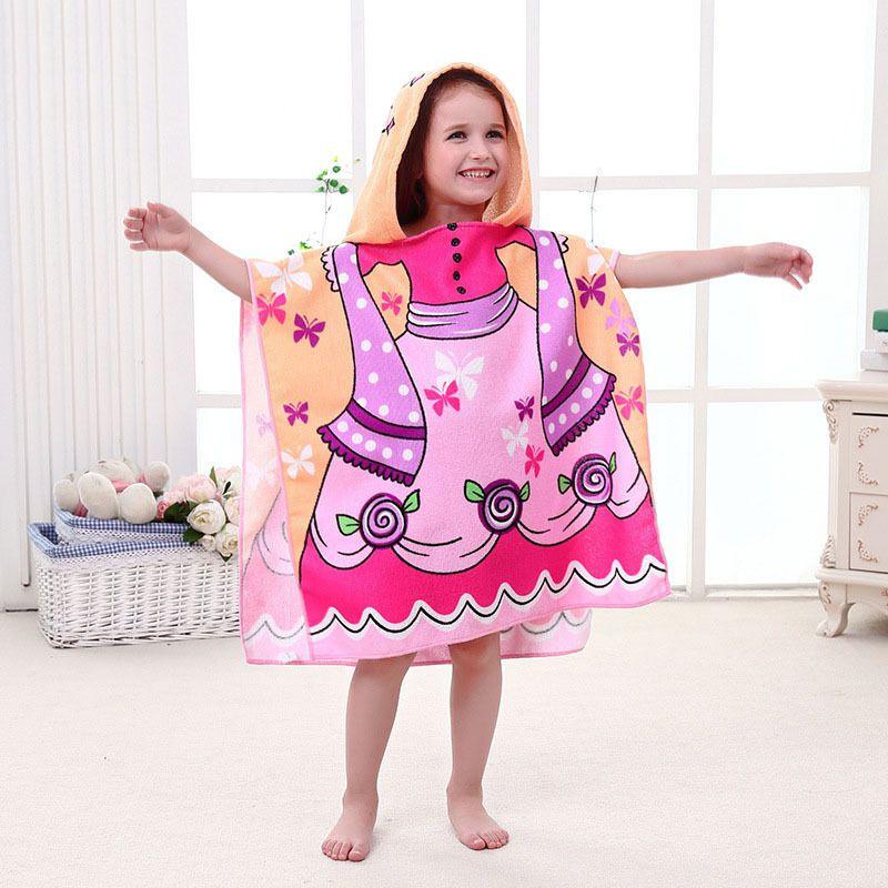 Hooded Robes Kids Bath Towel Super Absorbent Beach Shawl Boy Girl Swim Cartoon