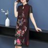 XXL-XXXXXL, большие размеры, летнее шифоновое платье Cheongsam в китайском стиле, юбка выше колена с принтом длиной до колена
