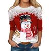 Tops For Women 3D Mr. Christmas Snowman Print Round Neck Long Sleeve T-shirt Fall Casual Women's Long Sleeve Top for Christmas
