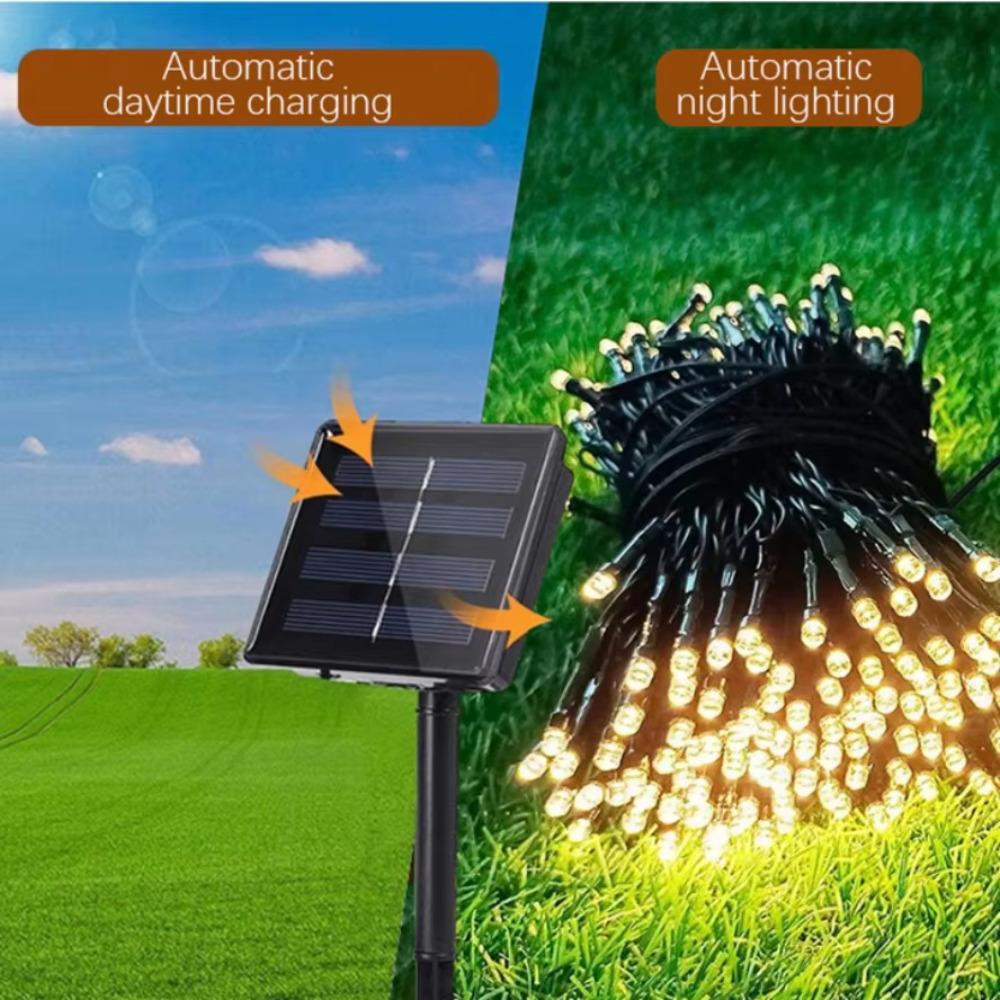 8 режимов Светодиодные солнечные гирлянды 300 светодиодов 200 светодиодов Питание от солнечных панелей Рождественские уличные огни Водонепроницаемые Звездные Рождественские сказочные огни