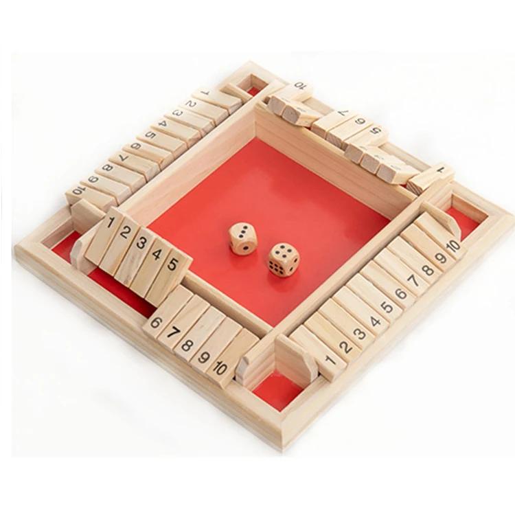 2-4 Player Wooden Math Flaps & Dice Board Box Game Cognitive Thinking Ability Wood Shut-The-Box Instructions Deluxe Adults Kids