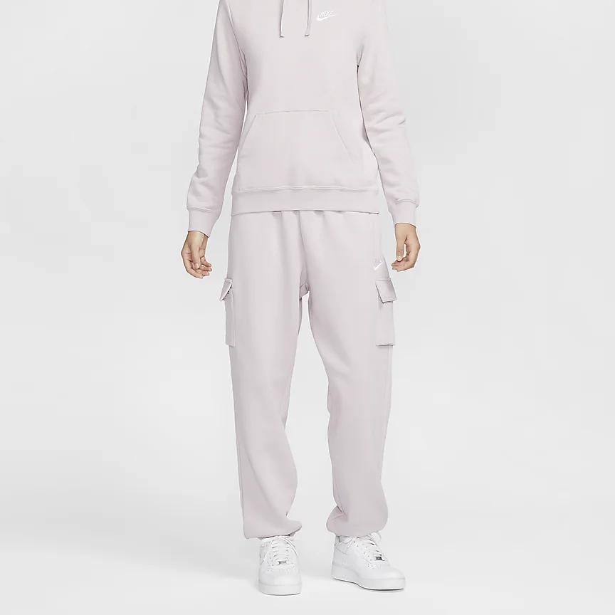 Nike Sportswear Club Fleece Mid-Waist Oversized Cargo Drawstring Comfortable Warm Knitted Sweatpants Women Bottoms Gray-Purple White DQ5197-019