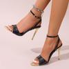 Fashion Classic Super High Heels Sandals Women 2025 Summer Sexy Black Nightclub Thin Metal Heels Shoes Pointed Toe Ankle Sandals Woman