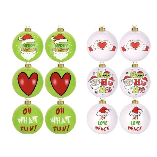 12Pcs Christmas Ornaments Santa Claus Hat Pattern Green White Shatterproof Balls Set Xmas Tree Decorations