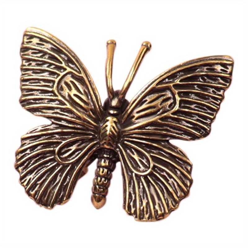 1pc Solid Pure Brass Butterfly Figurines Miniatures Desktop Ornament Antique Copper Insect Statue Home Decoration Craft Accessories