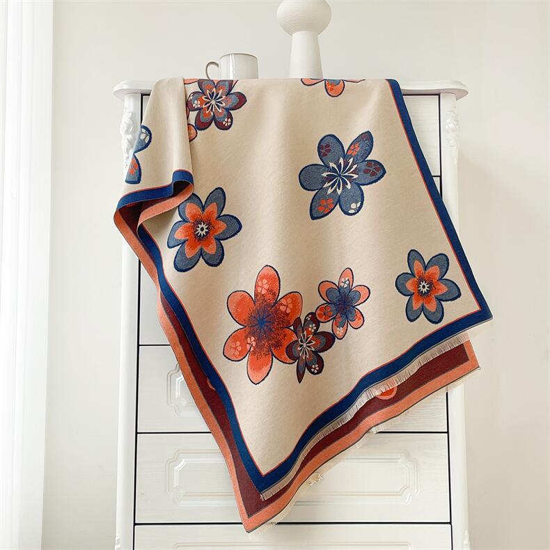 2024 Autumn/Winter New Color Blocked Imitation Cashmere Women'S Tassel Shawl Thickened Warm Double Sided Jacquard Wool Scarf