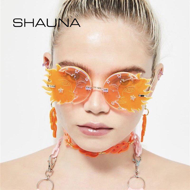 SHAUNA Модные солнцезащитные очки без оправы Sun Moon, женские яркие цвета, улыбающееся лицо, градиентные оттенки, мужские UV400