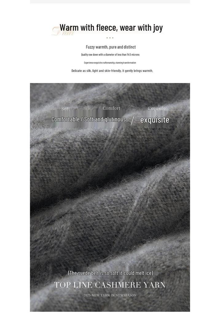 Women's Cashmere Sweater - Cable Knit, Slim Fit, Round Neck, Long Sleeve, Solid Color, Elegant Autumn/Winter Top