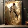 A Canvas Print- White Horse, Rider, Sunlight Abstract Painting Wall Art - Decorative Art Classic Contemporary Style