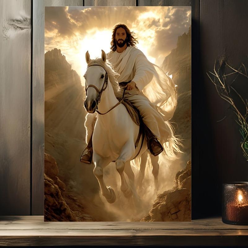 A canvas print- White horse, rider, sunlight Abstract Painting Wall Art - Decorative Art Classic Contemporary Style