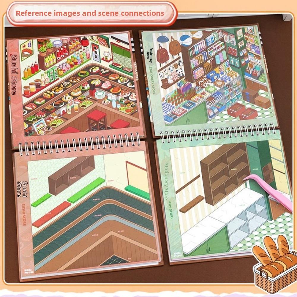 Shop Scene Sticker Book 10 Scenes 33 Sheets Miniature Scene Sticker Scenery Stickers Children Toy