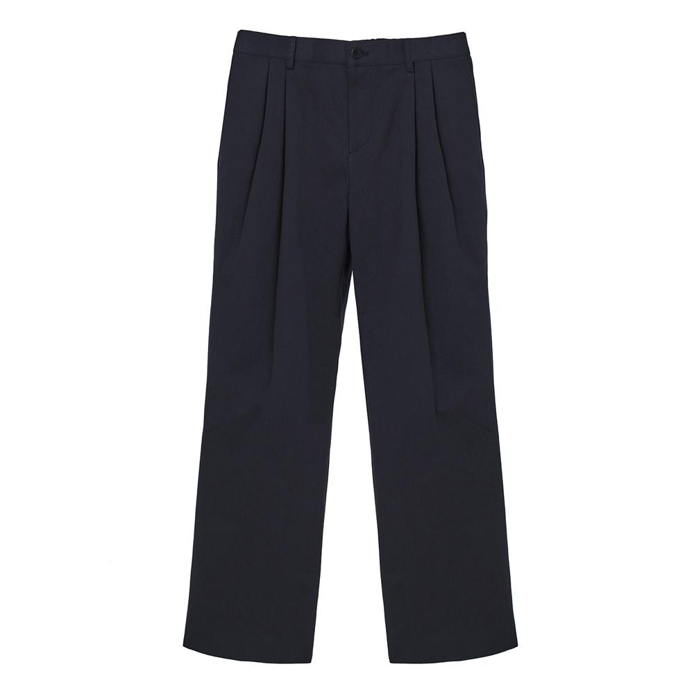 ARRAYED Straight Wide Double-Pleat Elastic Chino Pants [Navy]