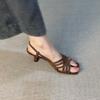 Stiletto Sandals Summer New Square Toe Open Toe Cross Slim Strap One Buckle Anti-Slip Wear-Resistant High Heels