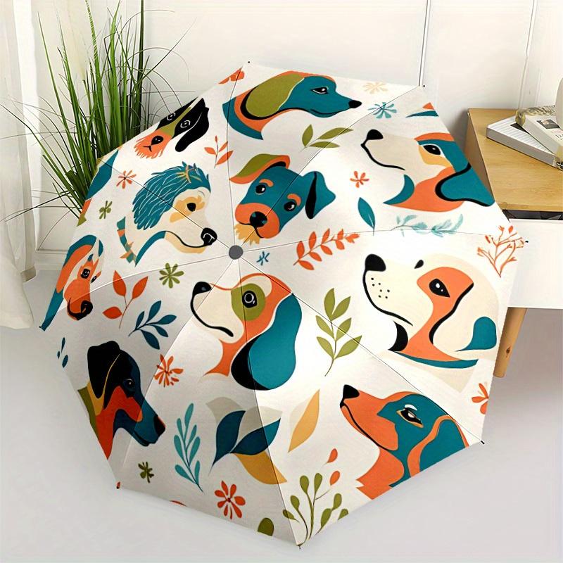 1pc Dogs Floral Automatic Open/close, Heavy-Duty Iron Frame & 8-Rib structure, Compact Folding Umbrella for Women/Men, All-Season Travel,  123