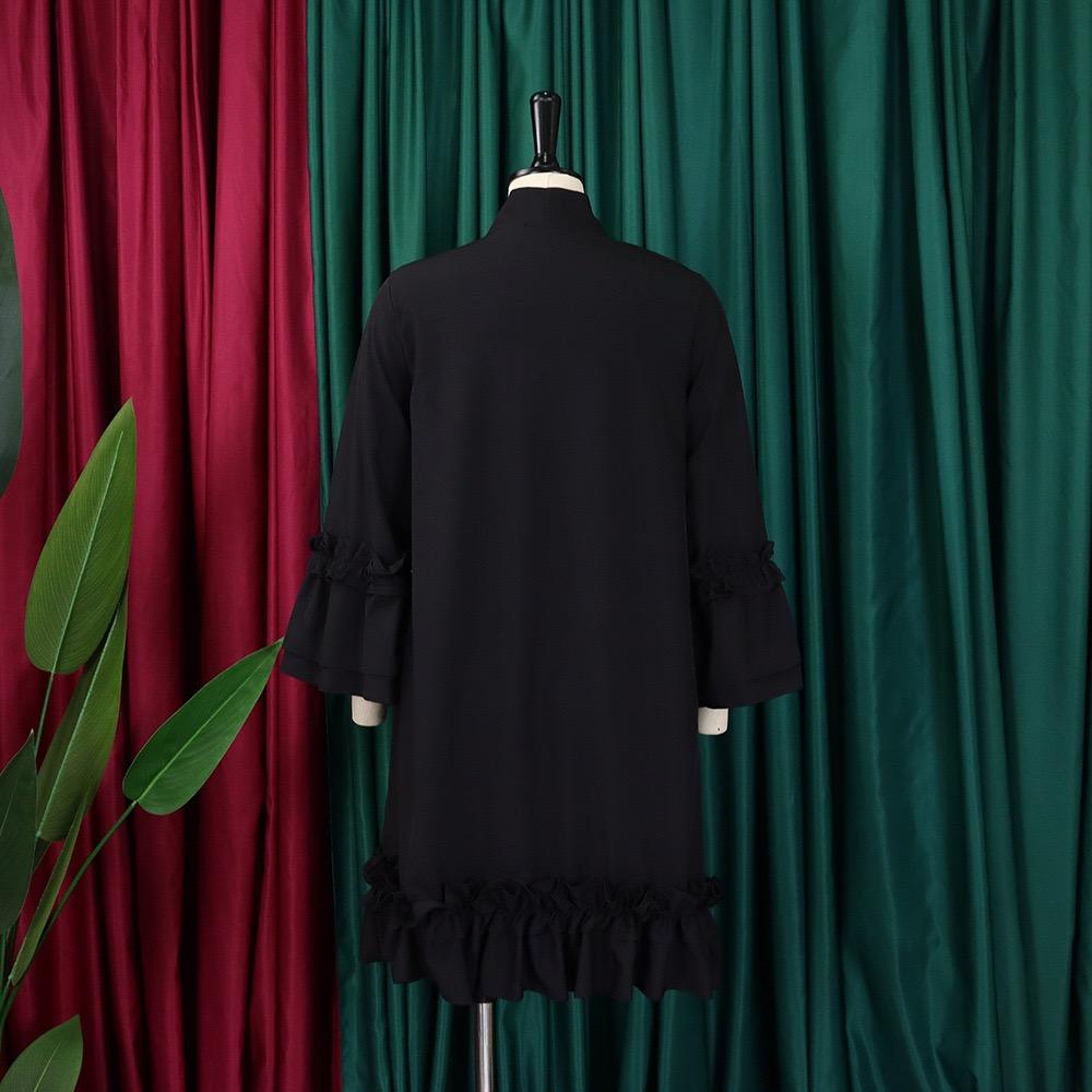 Office Ladies Dresses Bow Collar Flare Sleeve Ruffles Dress Knee Length Fashion Female Business Vestidos Mujer